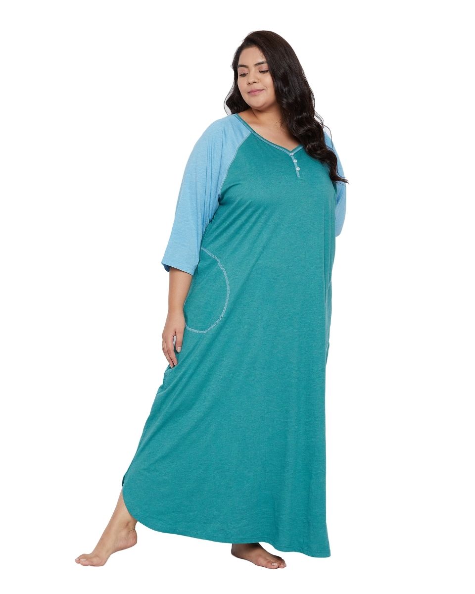 Ice Green Poly Cotton Melange Dress For Women