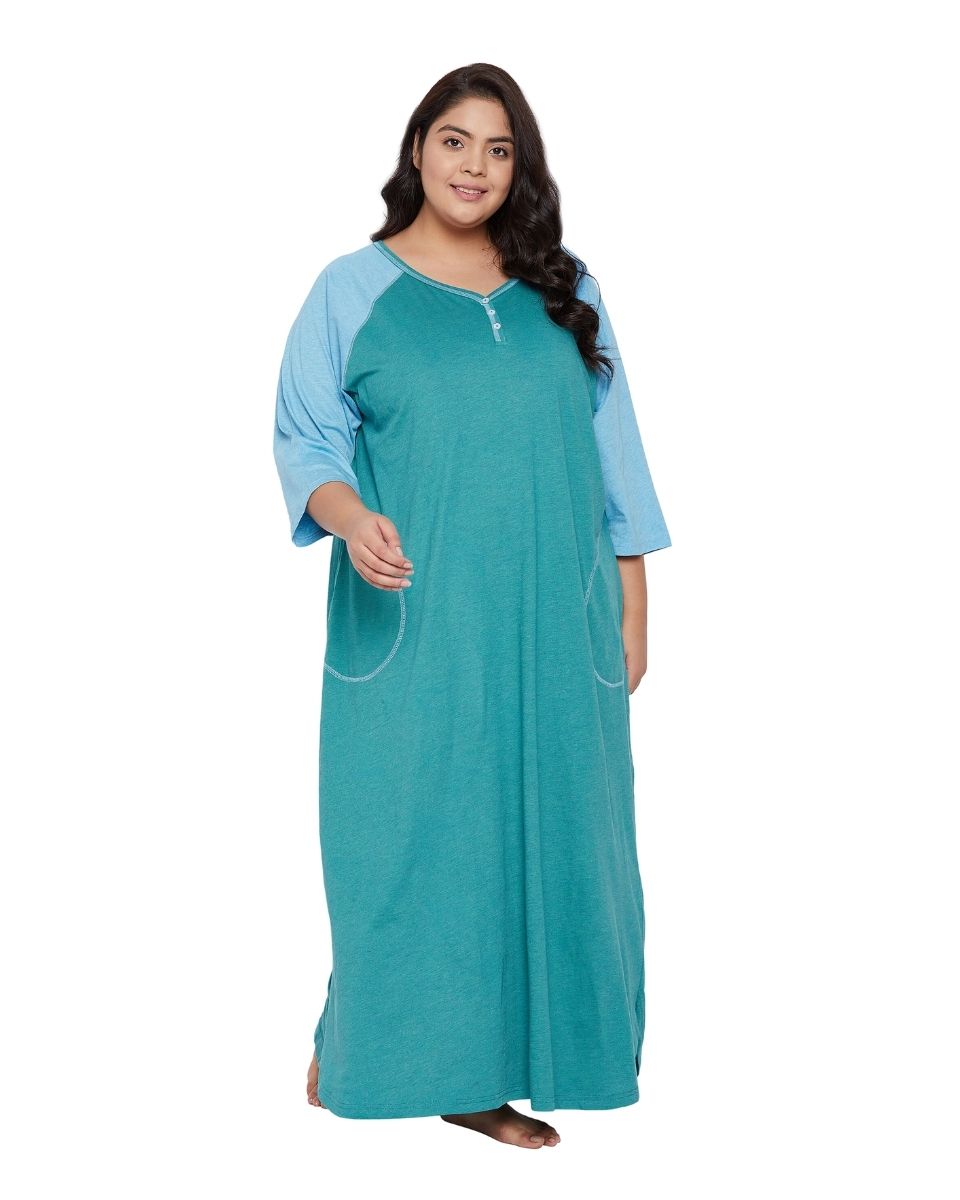 Ice Green Poly Cotton Melange Dress For Women