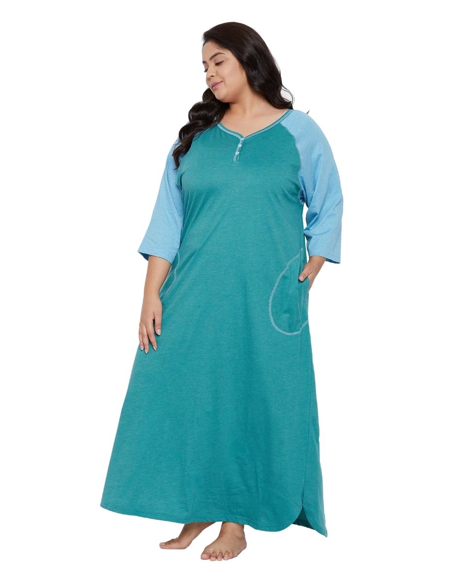 Ice Green Poly Cotton Melange Dress For Women