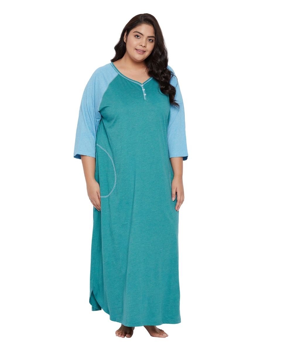 Ice Green Poly Cotton Melange Dress For Women