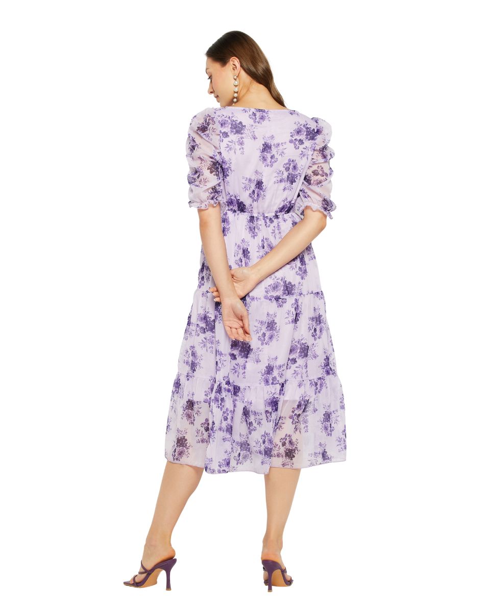 Floral Printed Purple Dress for Women