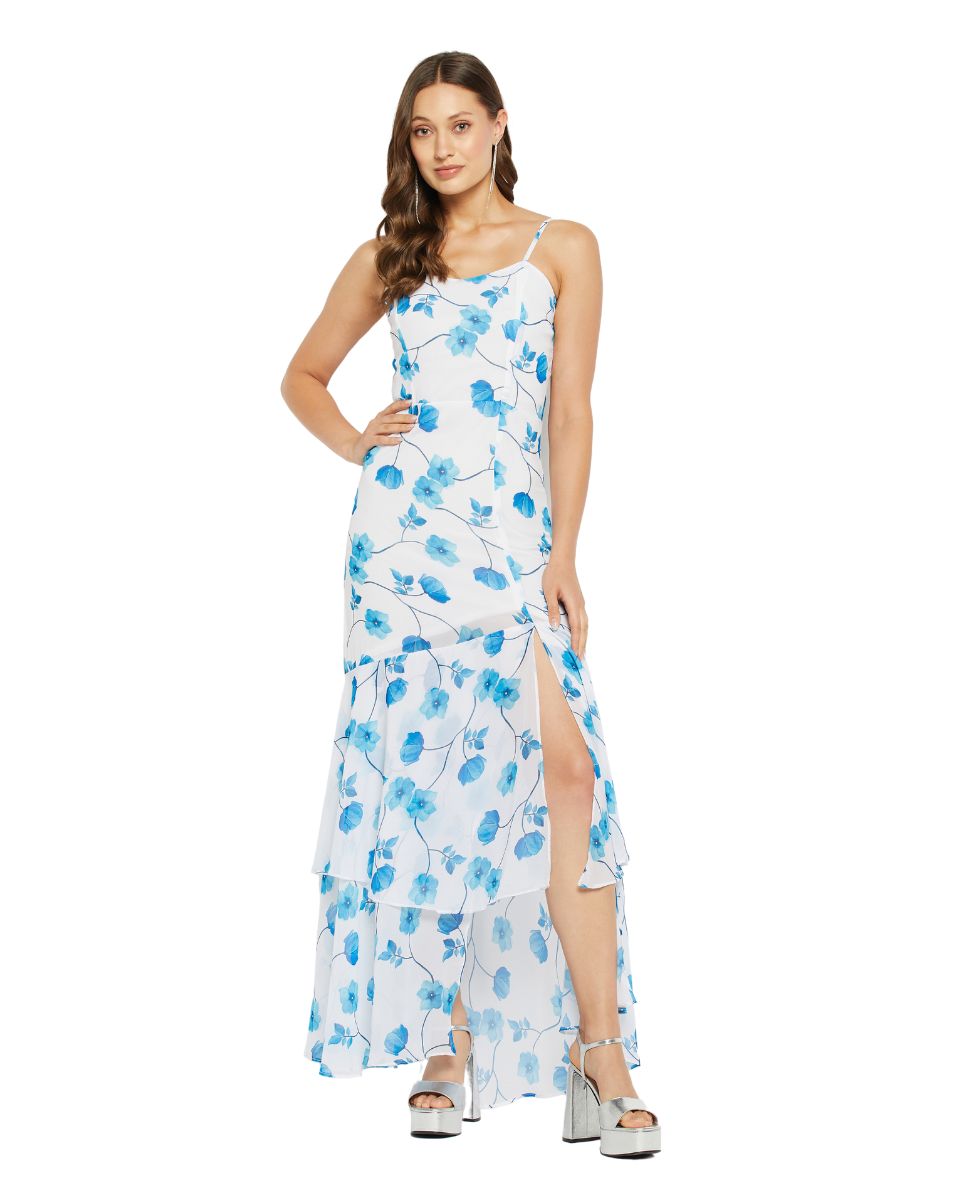 Floral Printed Sky Blue Georgette Dress for Women