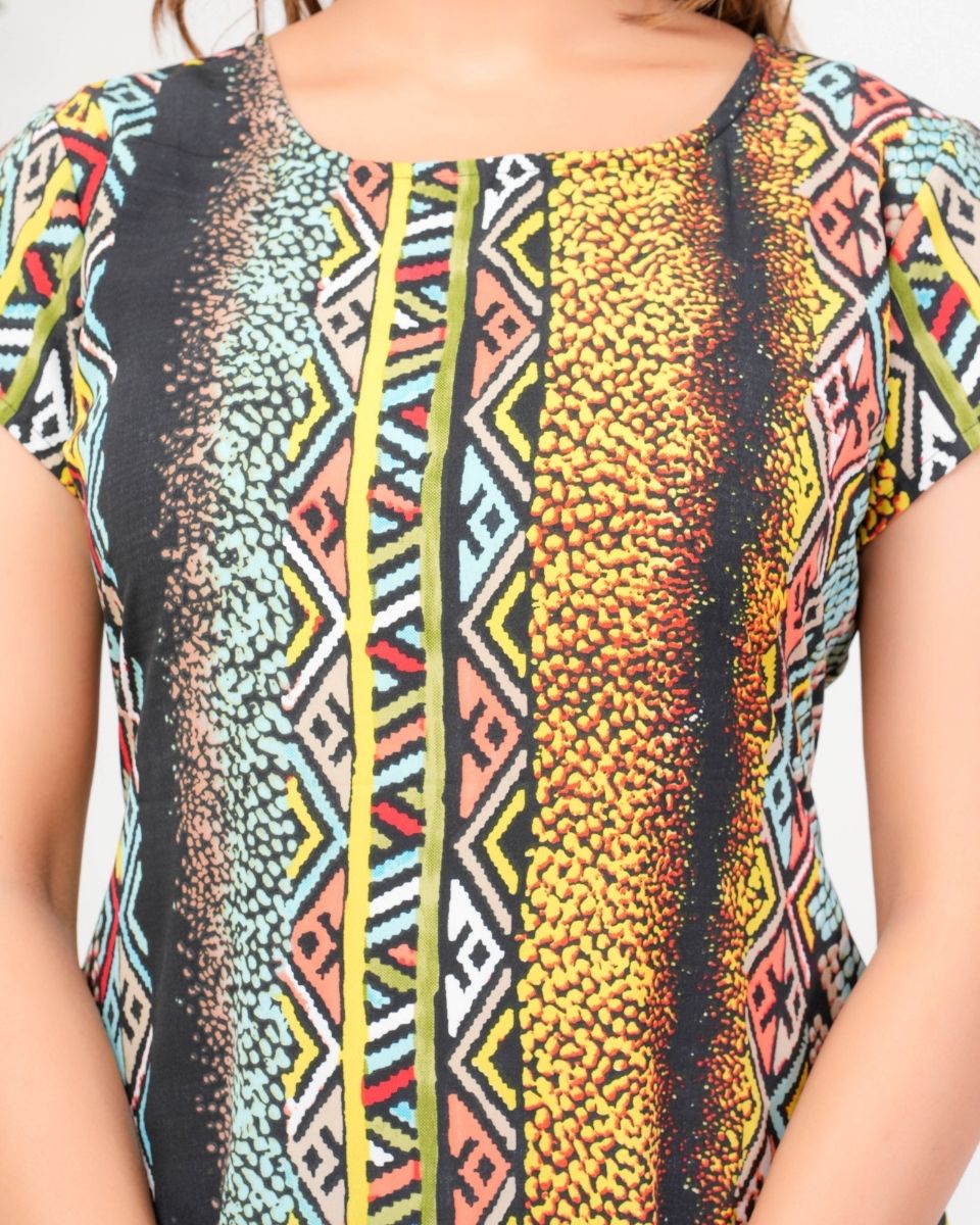 Chevron Printed Multicolor Poly Crepe Dress For Women