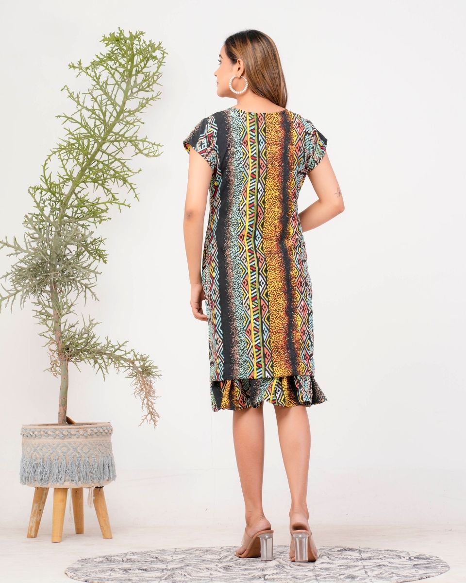 Chevron Printed Multicolor Poly Crepe Dress For Women