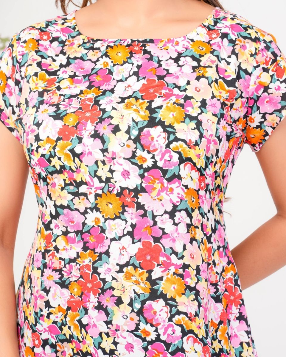 Floral Printed Multicolor Poly Crepe Dress For Women