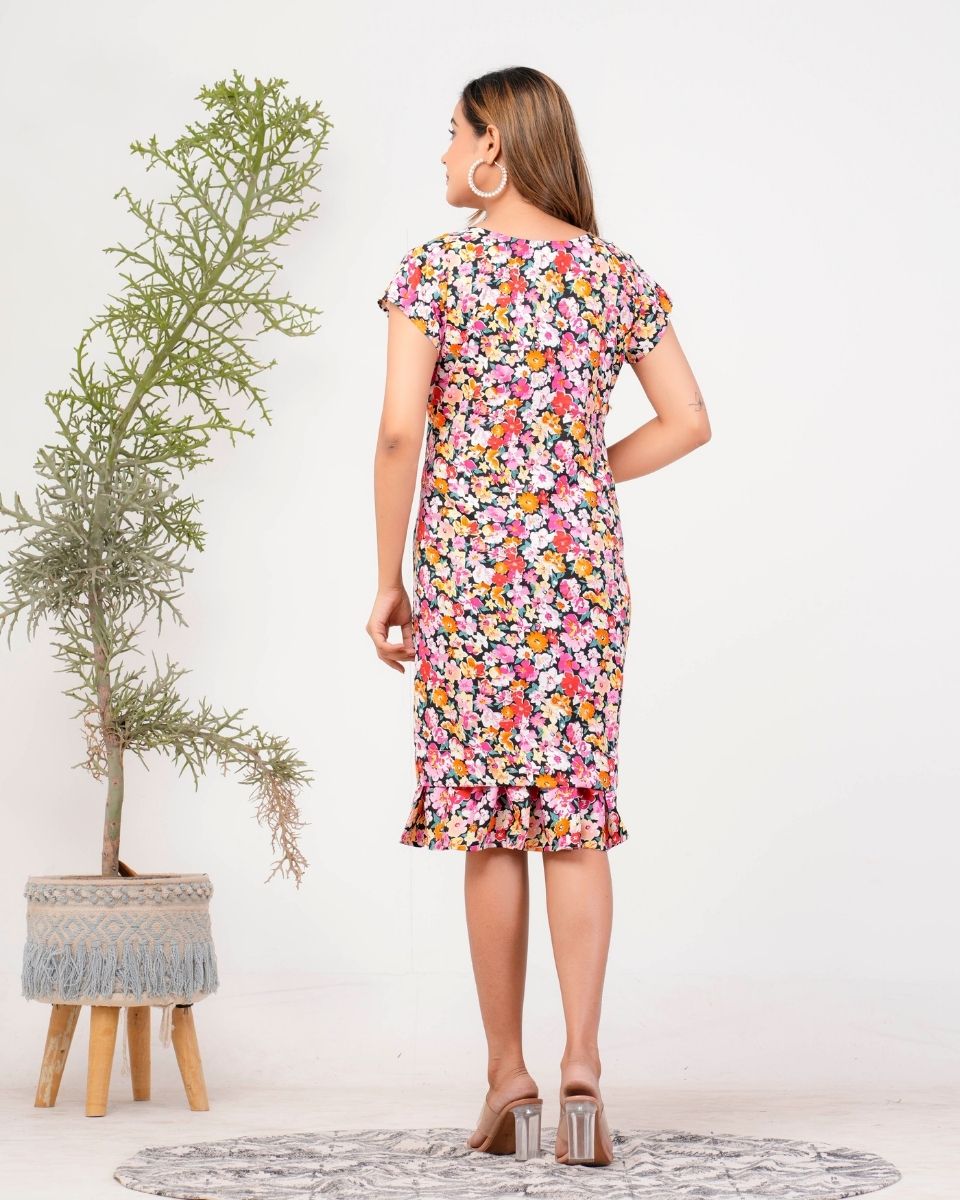 Floral Printed Multicolor Poly Crepe Dress For Women