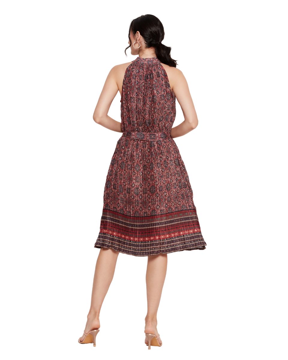 Geometric Printed Jester Red Casual Midi Dress for Women