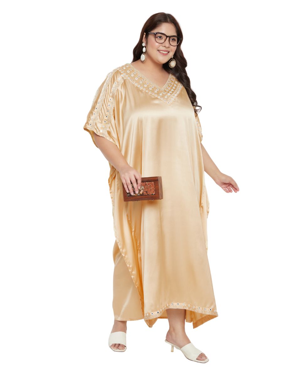 Chic Apricot Tan Satin Women's Kaftan Dress