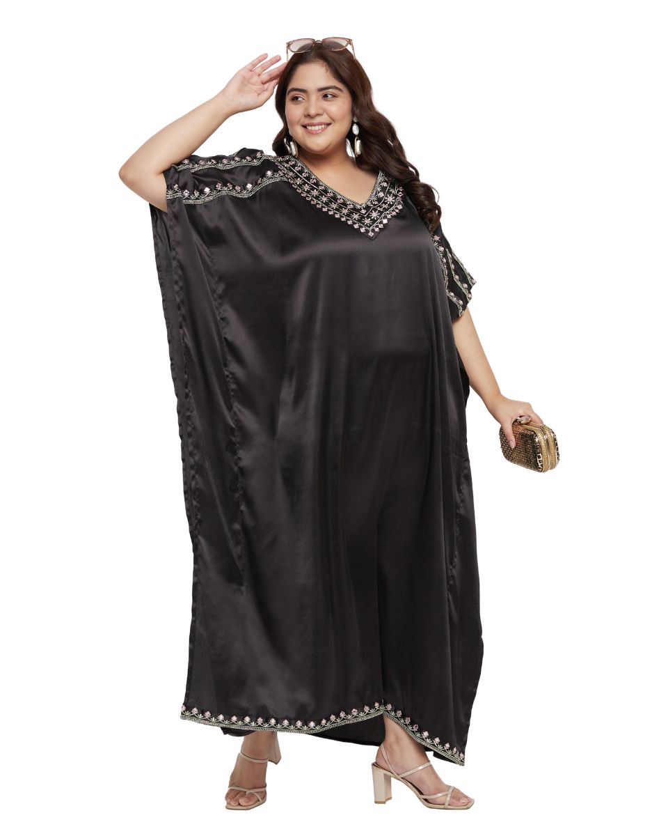 Black Satin Kaftan Long Dress