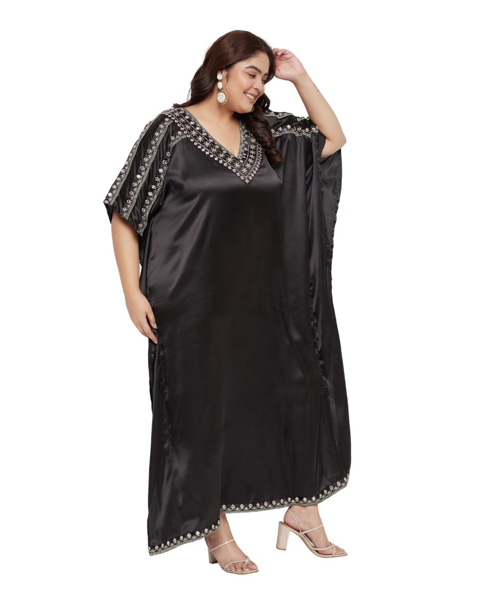 Elegant Black Satin Women's Dress