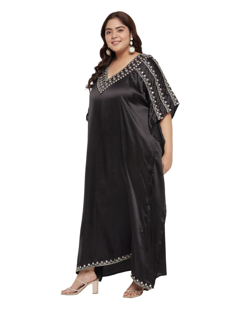 Satin Kaftan Dress in classic black