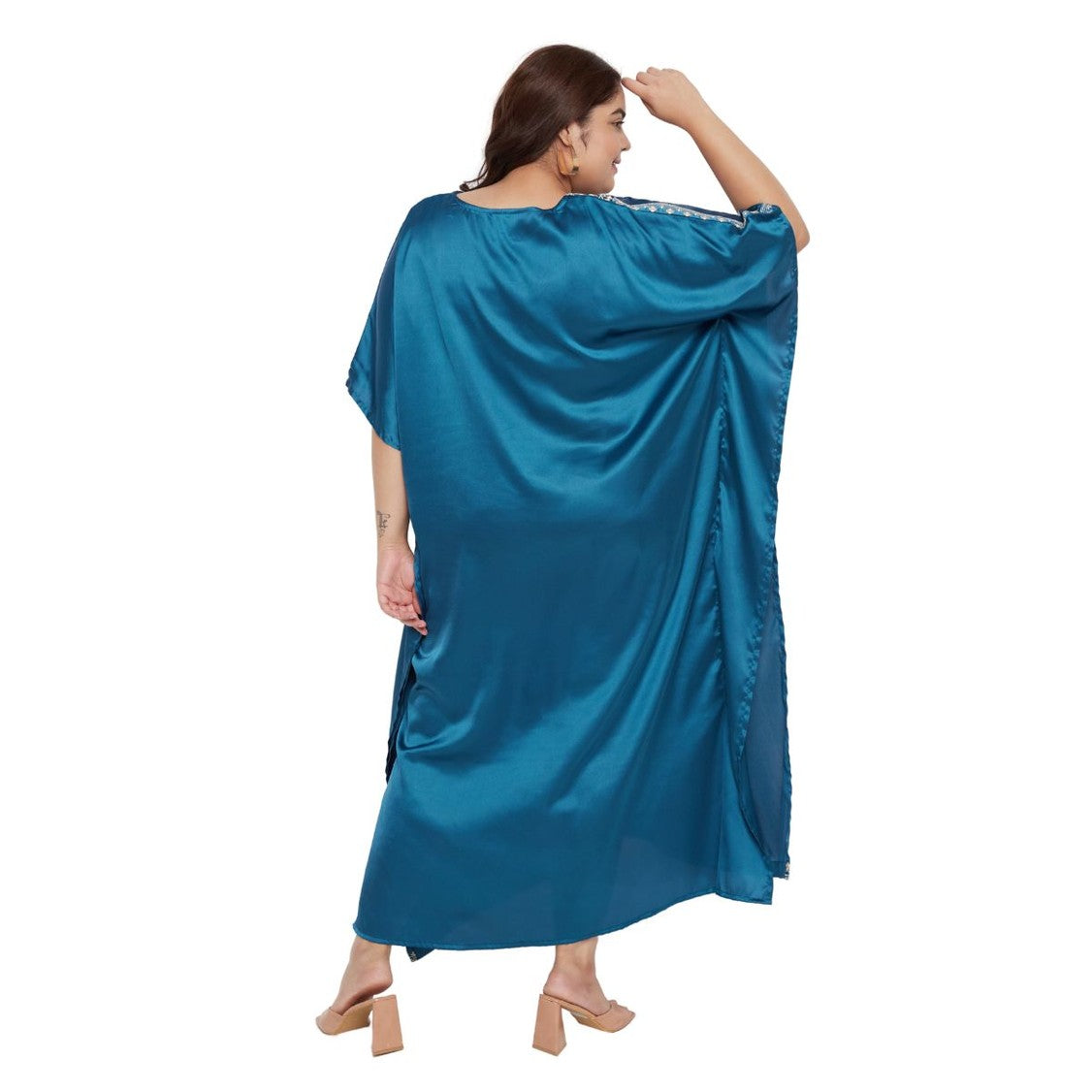Corsair Blue With Embroidery Lace Satin Katan For Plus Size Women - SKU EKFT-1001-CSBL - Gypsie Blu
