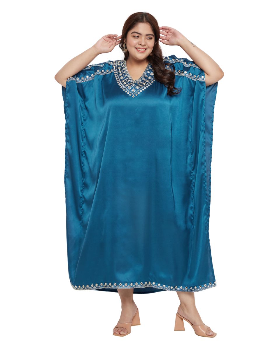 Corsair Blue Satin Women Kaftan Dress