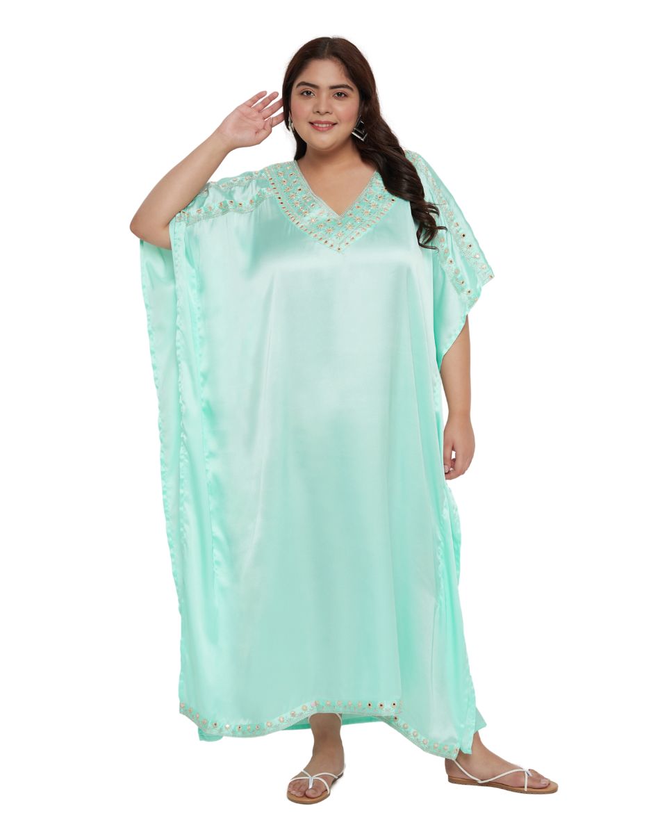 Ice Green Satin Women Kaftan Dress
