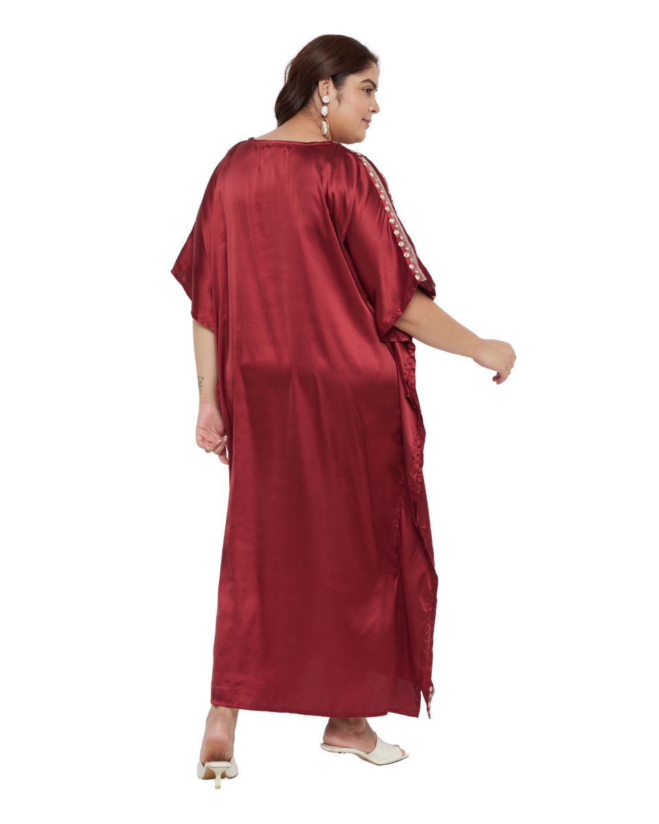 Red Satin Embroidered Kaftan