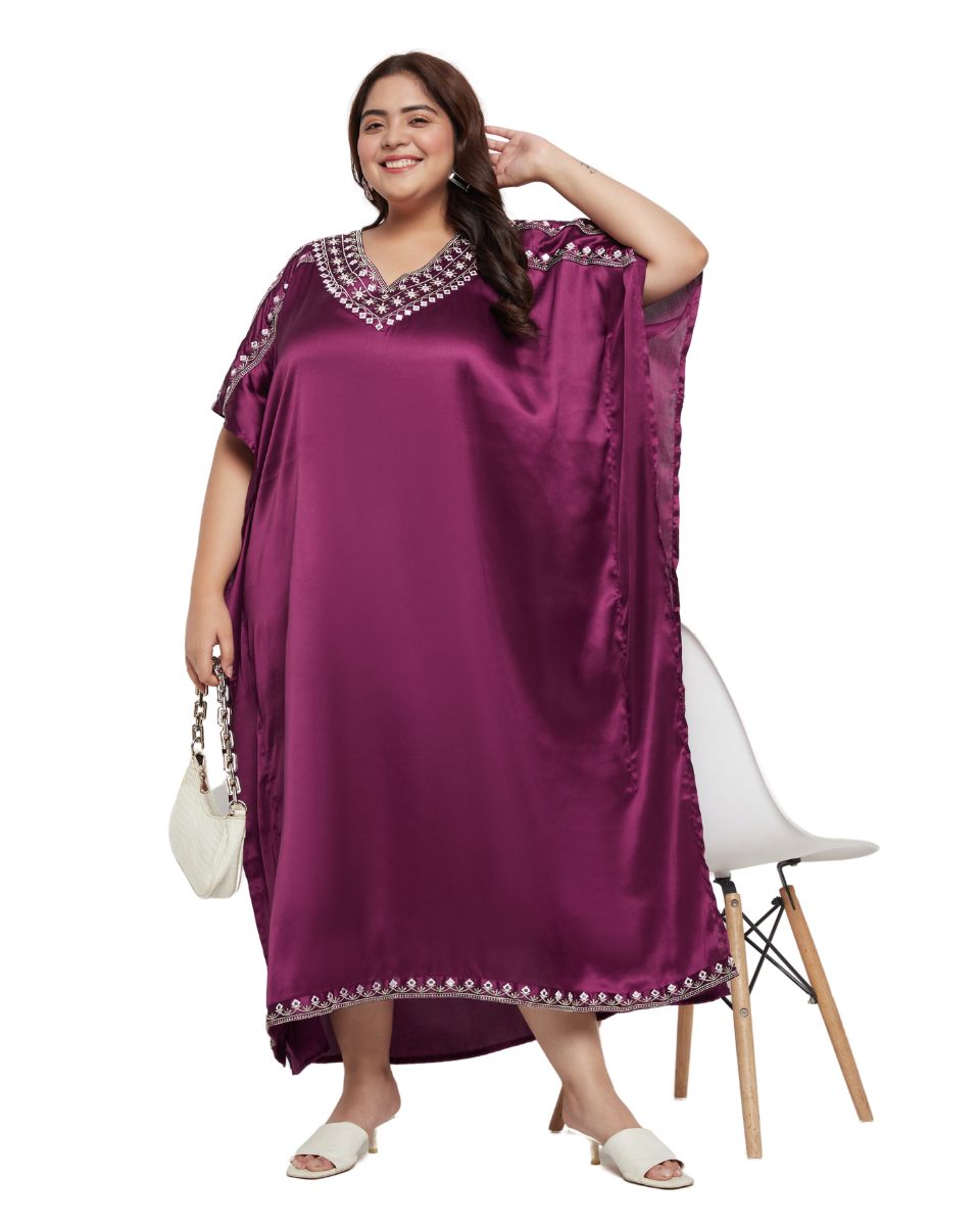 Women's Purple Satin Kaftan Dress