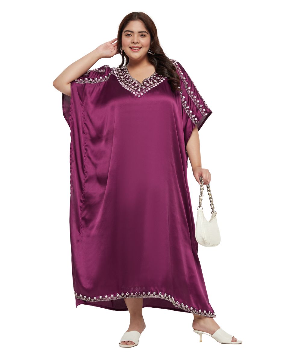 Purple Satin Lace Kaftan Dress For Women