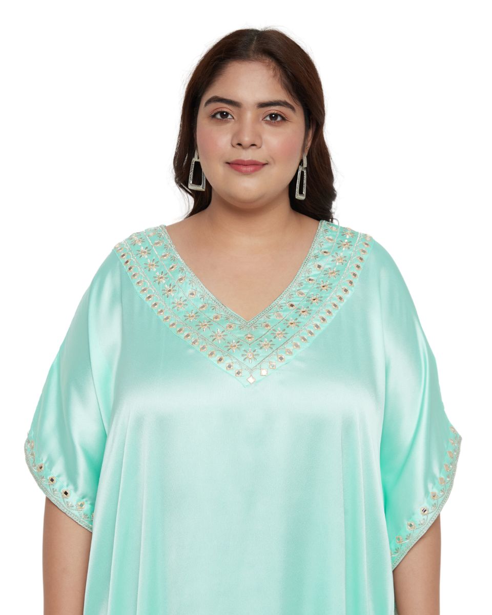 Satin Kaftan Dress with Lace Detail For Women
