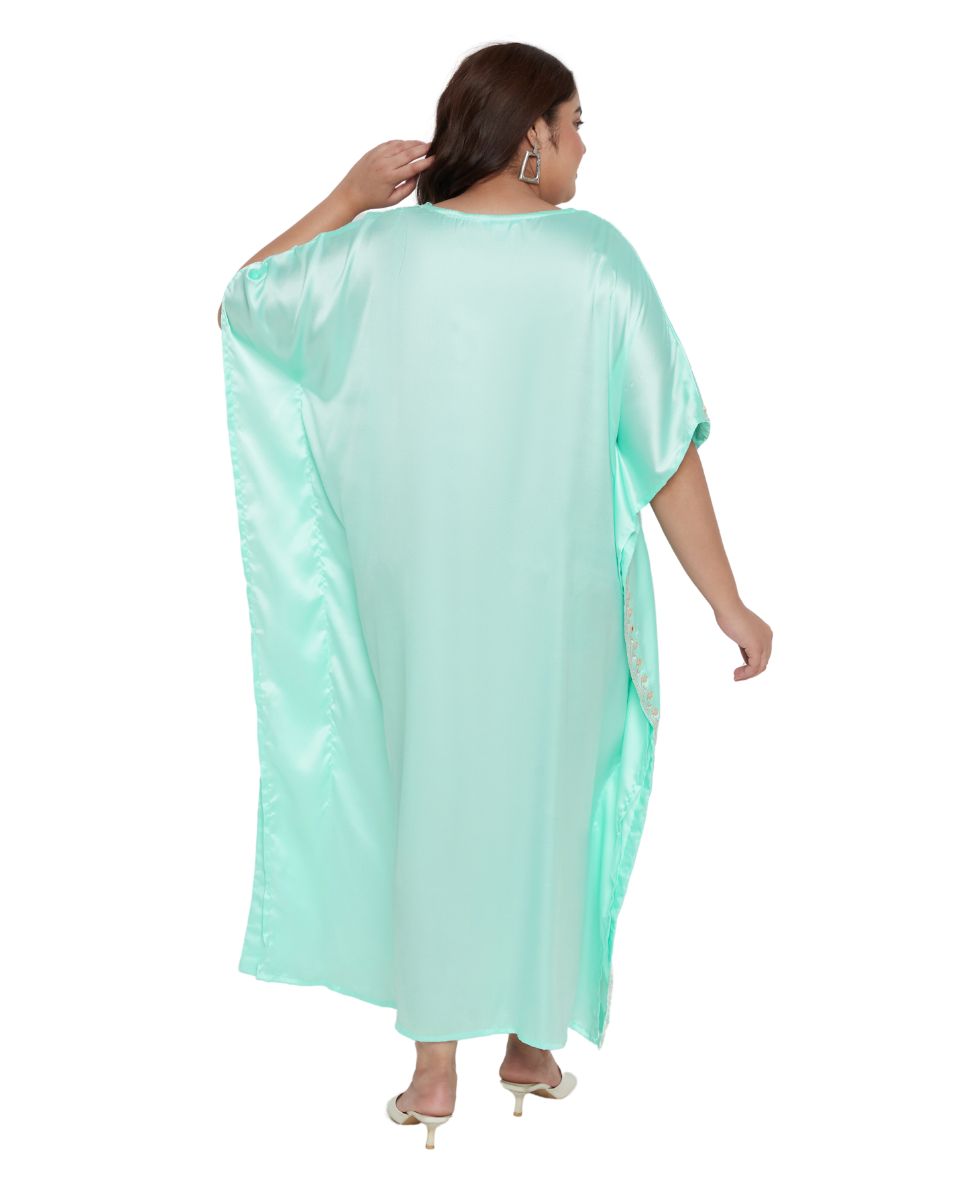 Ice Green Satin Kaftan Long Dress