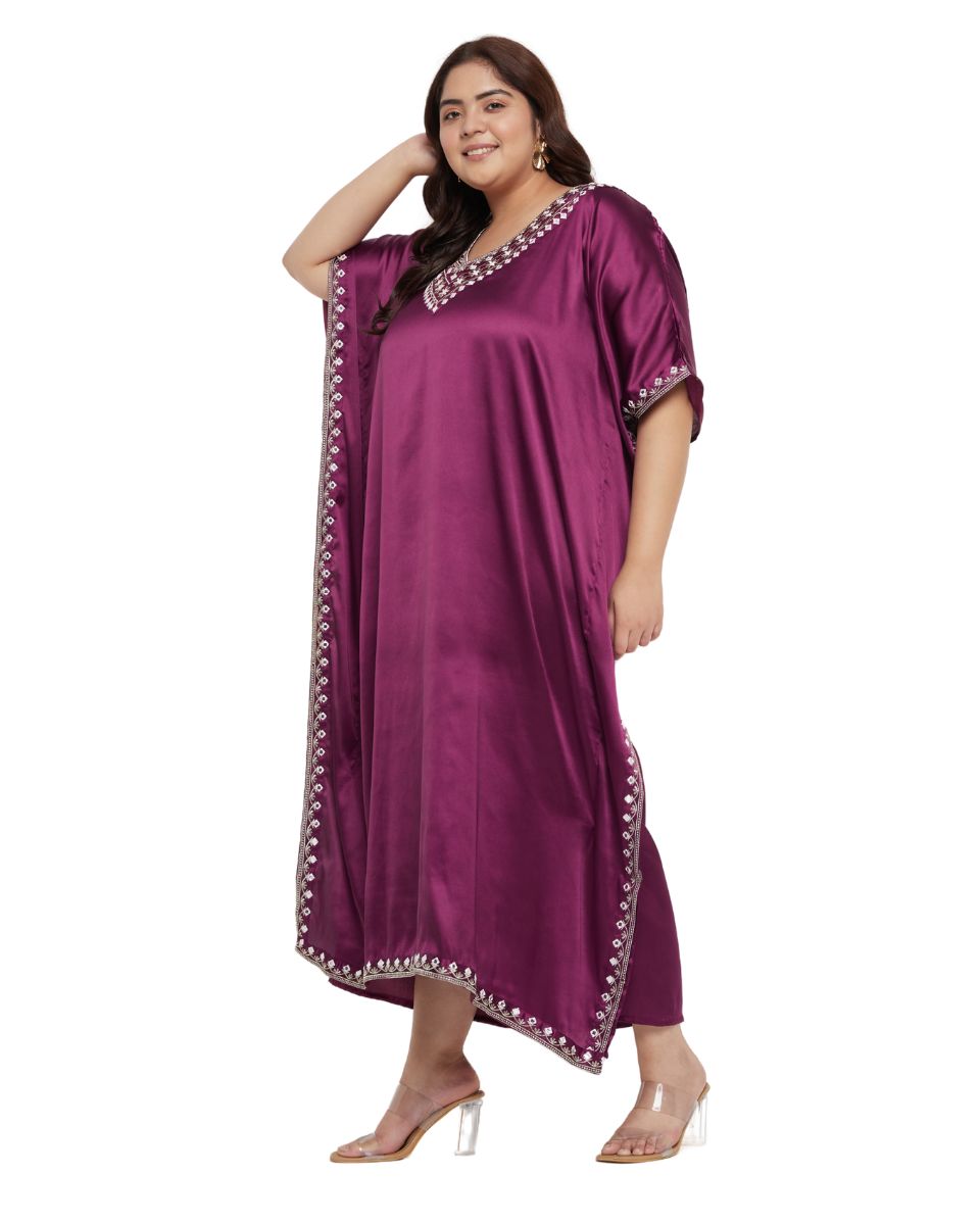 Purple Lace Kaftan Long Dress For Women