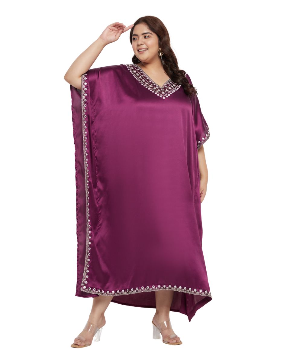 Purple Satin Kaftan Dress For Women