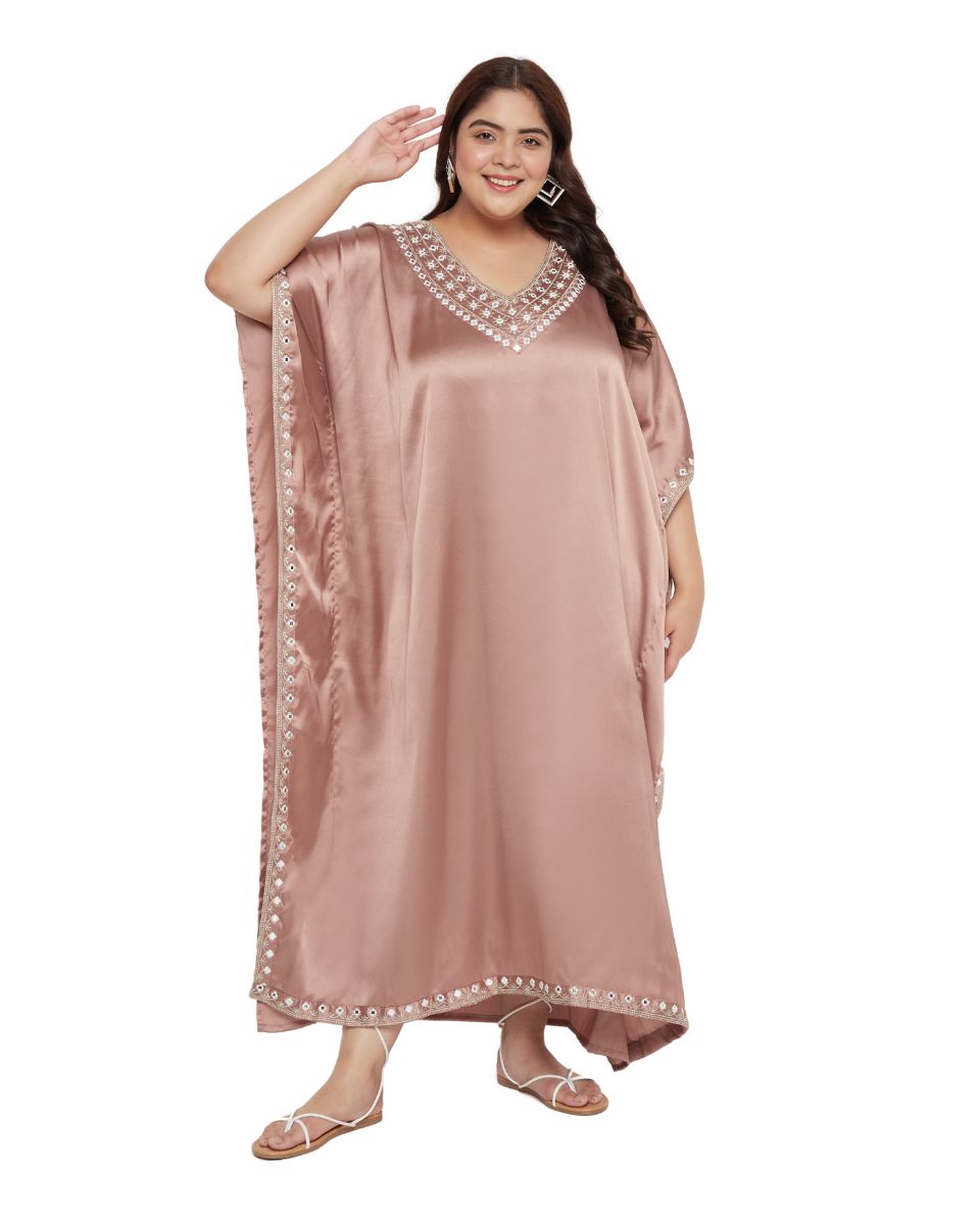 Light Brown Satin Women Kaftan Dress