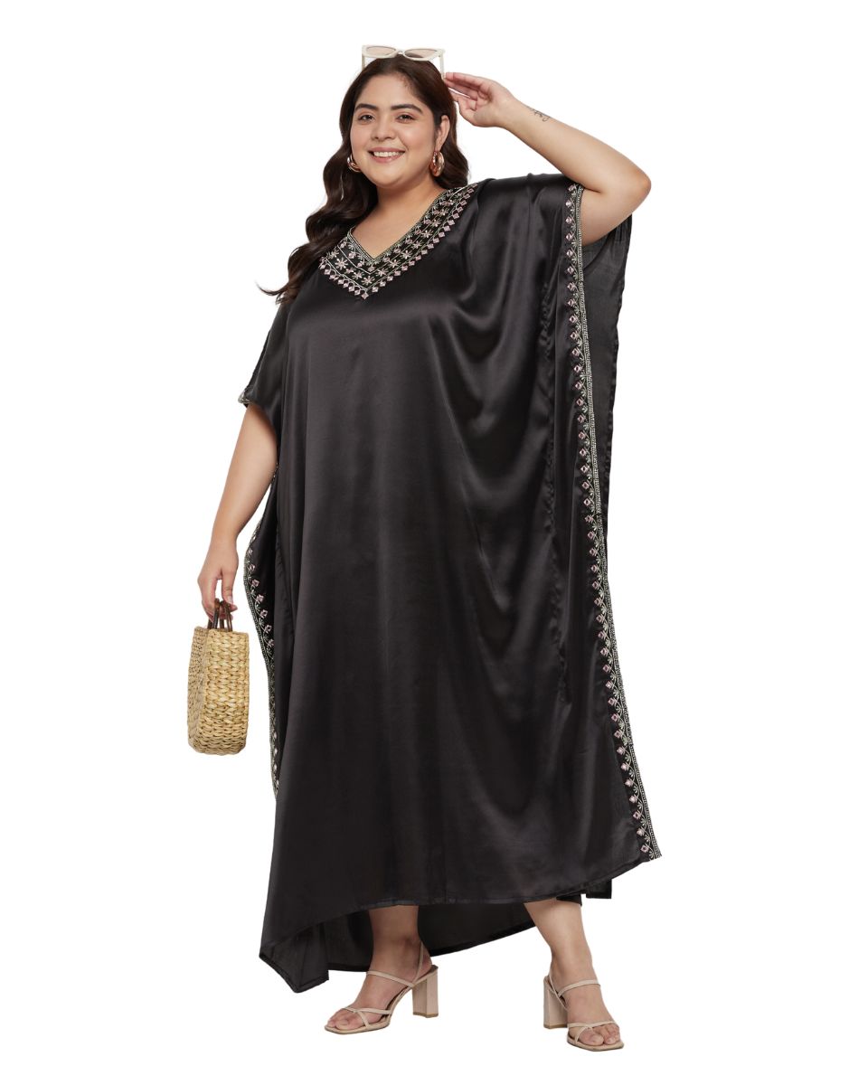 Chic Black Satin Kaftan Dress for Women