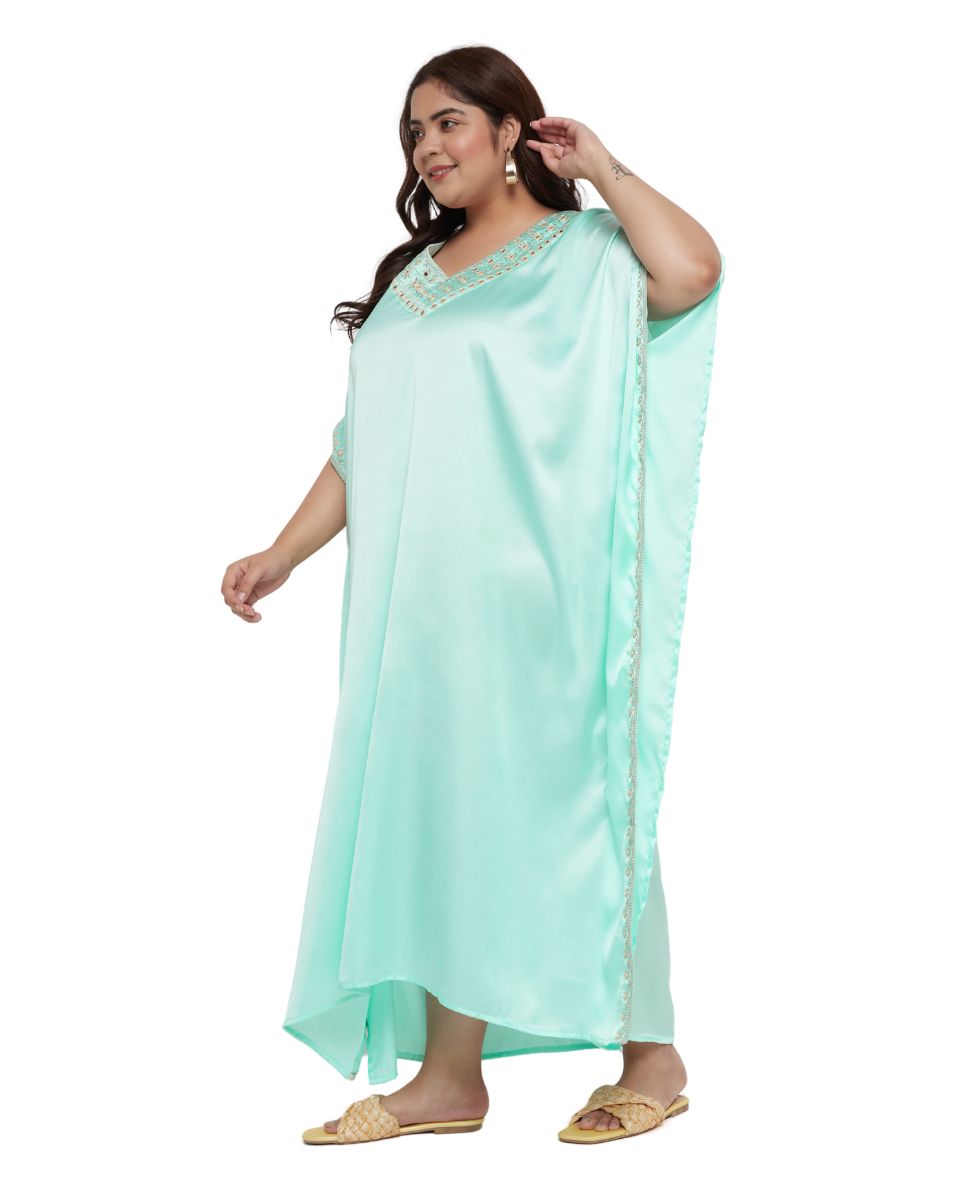 Timeless Green Satin Long Kaftan Dress