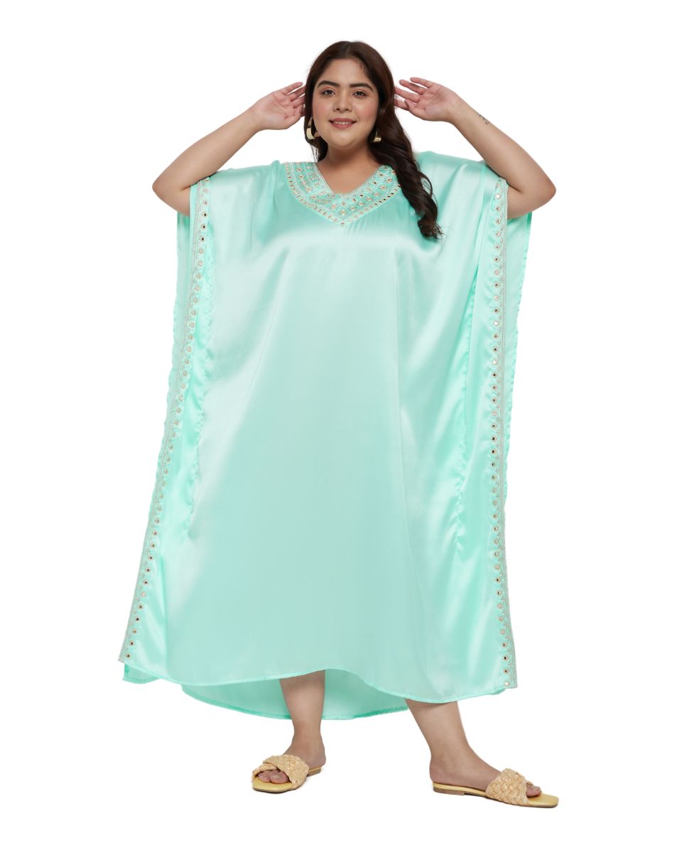 Ice Green Satin Kaftan Dress