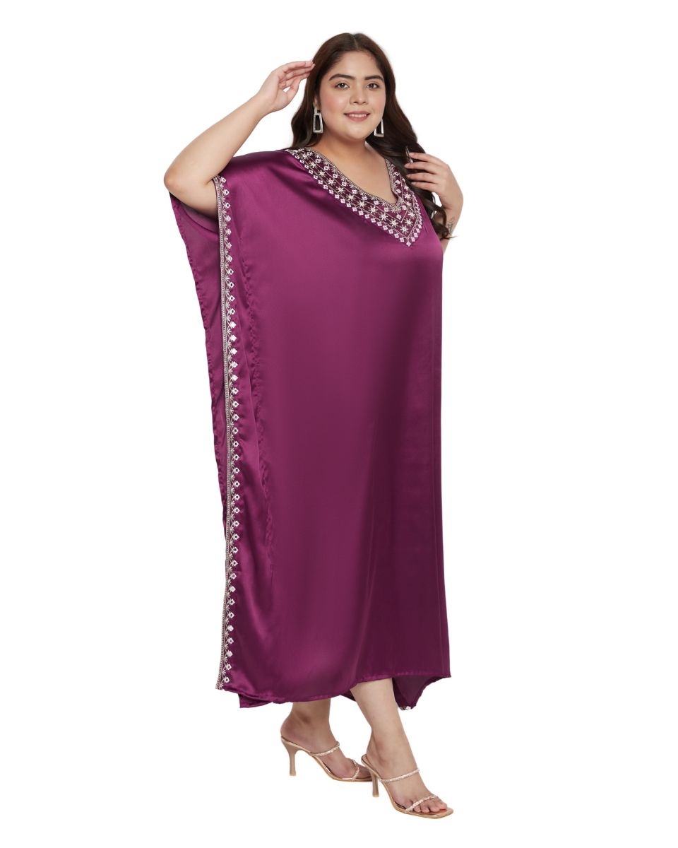 Stylish Purple Satin Long Kaftan Dress