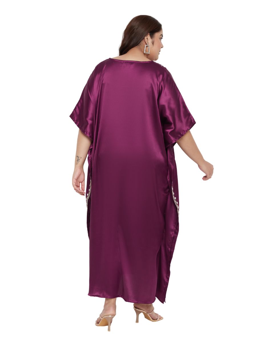 Trendy Lace Purple Satin Kaftan Long Dress