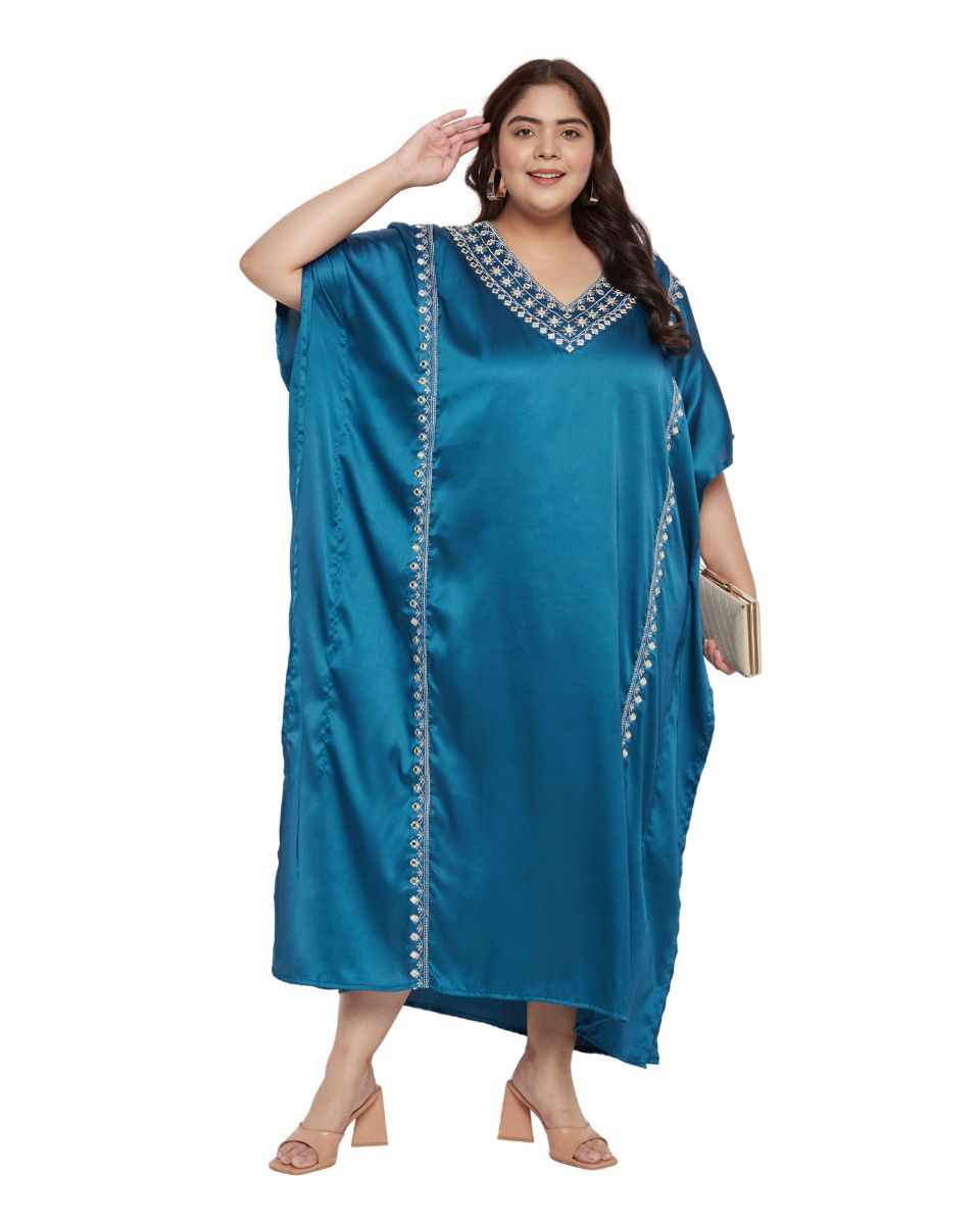 Blue Satin Kaftan Dress For Women