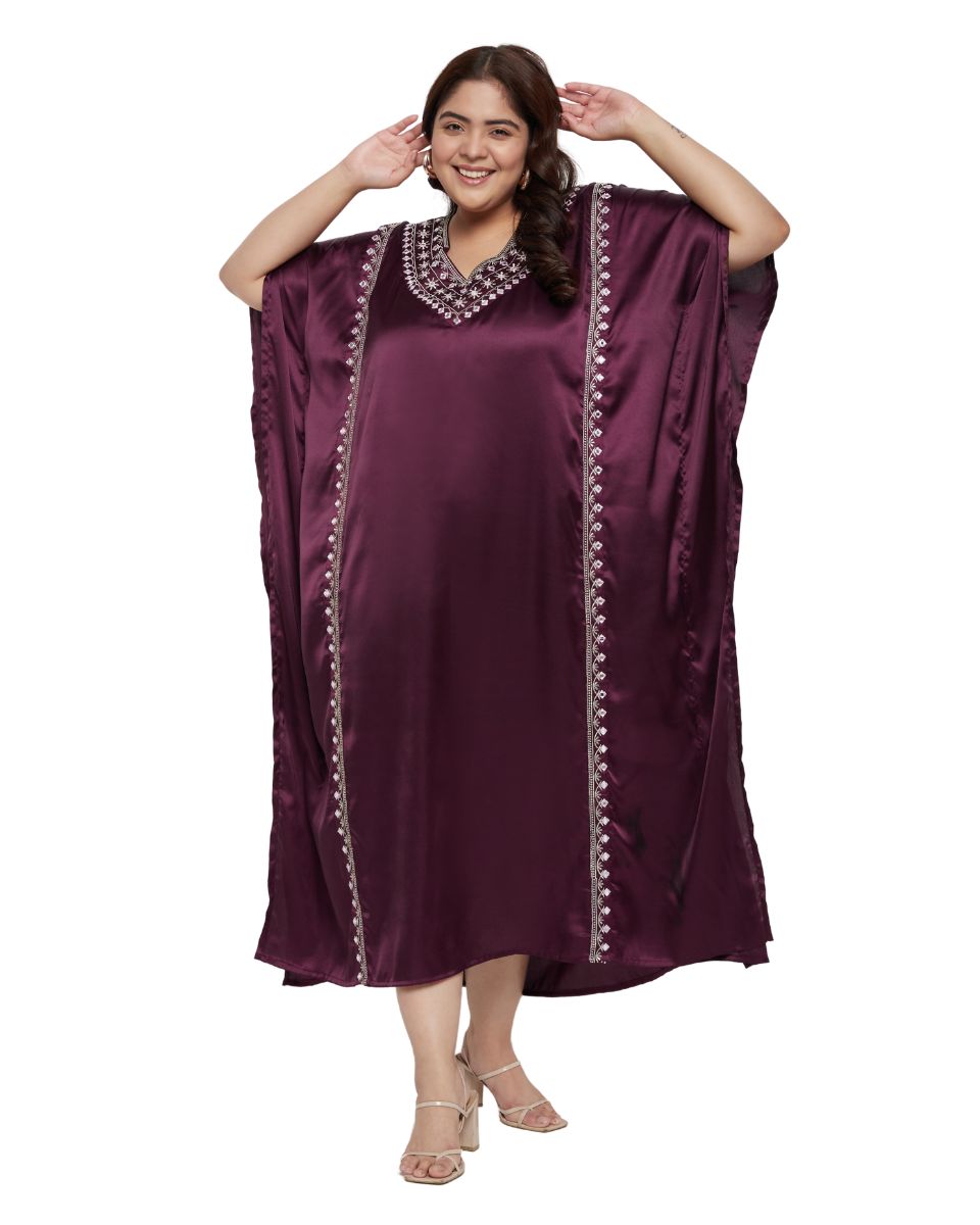 Wine Satin Long Dress for Women