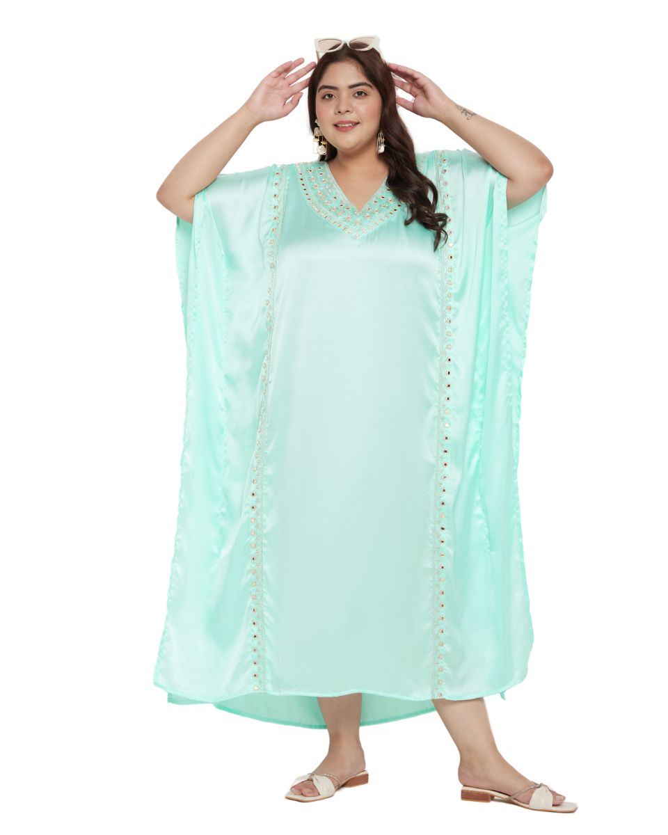 Ice Green Satin Lace Kaftan Dress