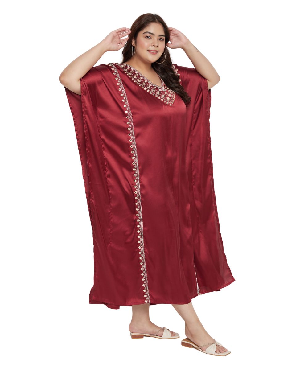 Elegant Red Satin Kaftan Dress