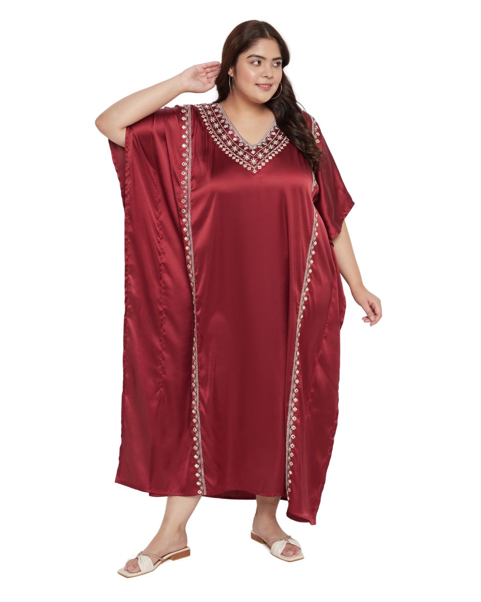 Red Satin Kaftan Dress for Women