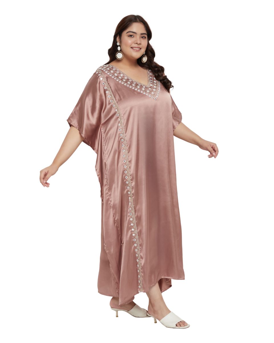 Elegant Brown Satin Lace Dress