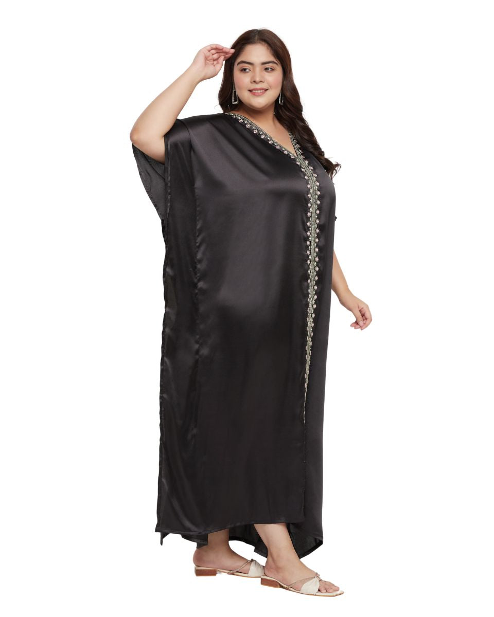 Solid Black Satin Kaftan Dress