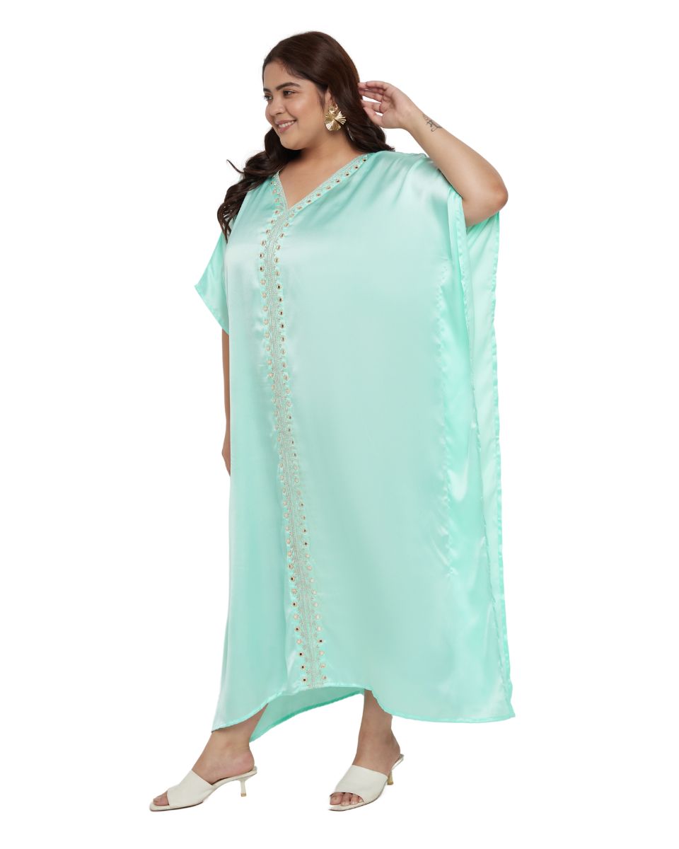 Solid Satin Kaftan Dress in Ice Green Shade