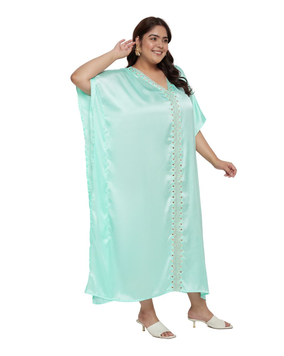 Trendy Solid Satin Kaftan Dress with Lace