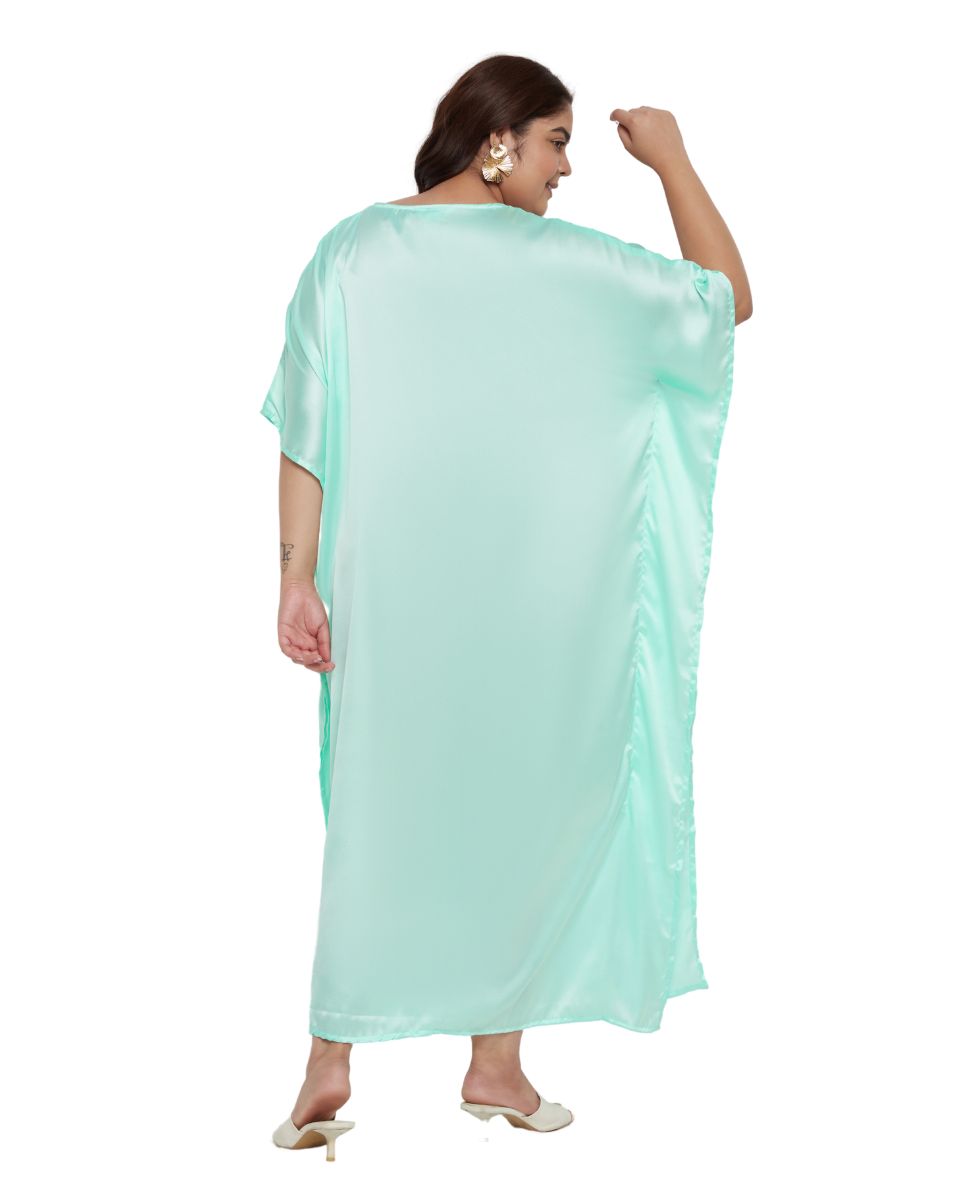 Lace Ice Green Satin Kaftan Dress for Stylish Women