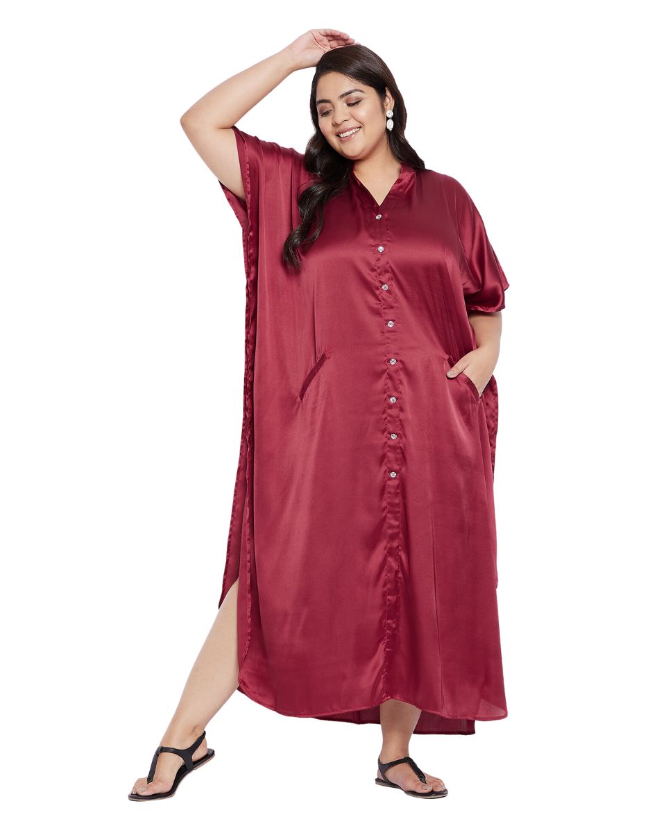 Red satin kaftan for woman