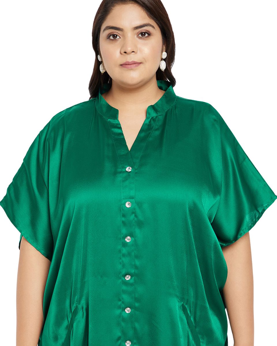 Green satin kaftan for woman