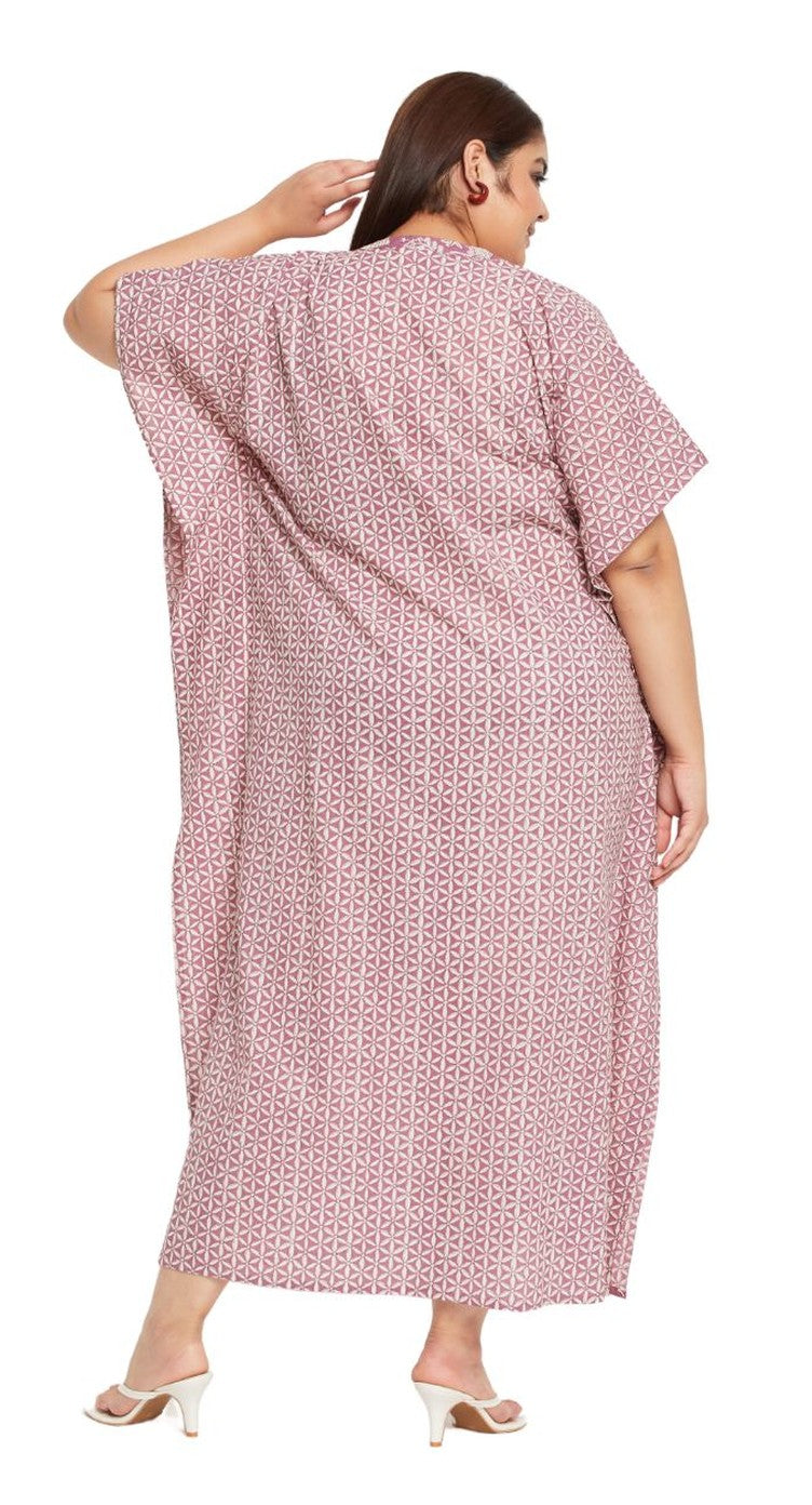 Floral Rust Cotton Caftan Plus Size Cover up For Women - SKU KFT-1130-RUST - Gypsie Blu