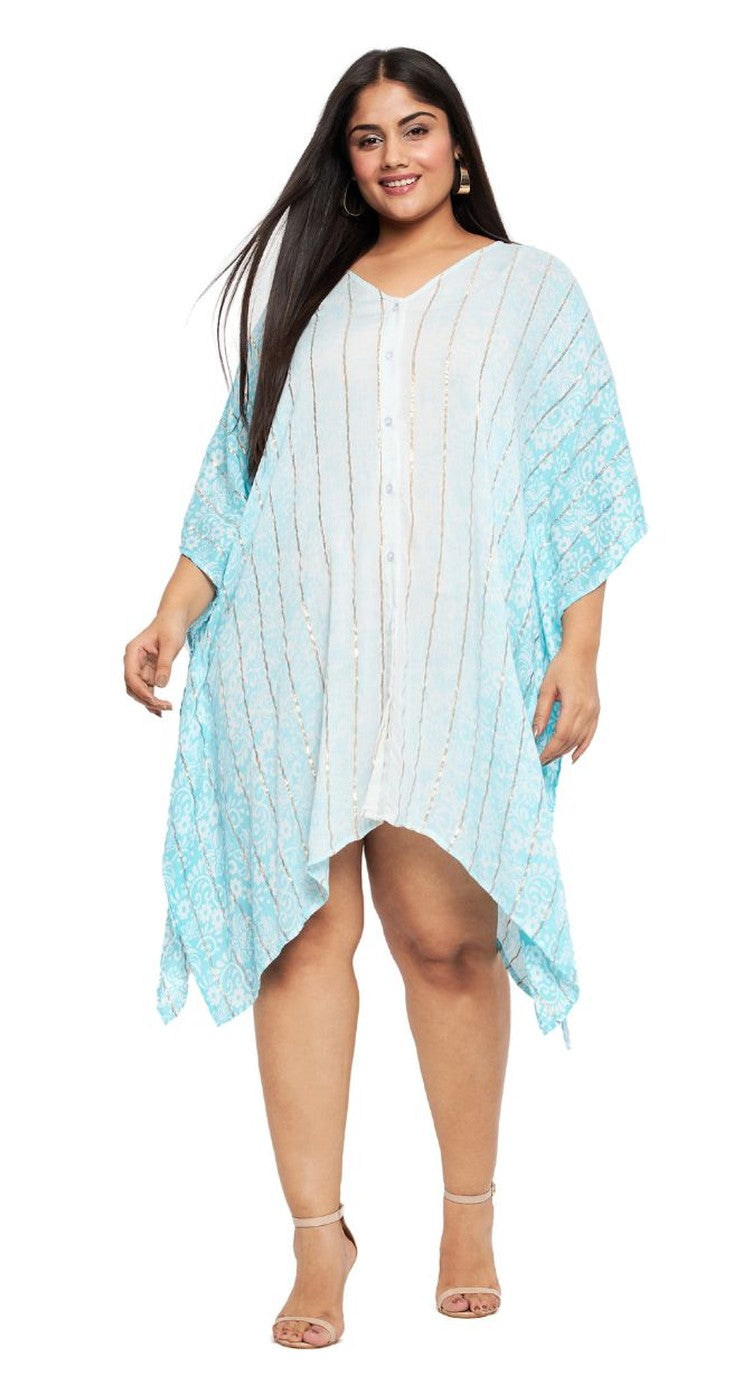 Golden Strip Sky Blue Rayon Tunic Top For Women - PLUS SIZE - SKU SKFT-1001-SBLU - Gypsie Blu