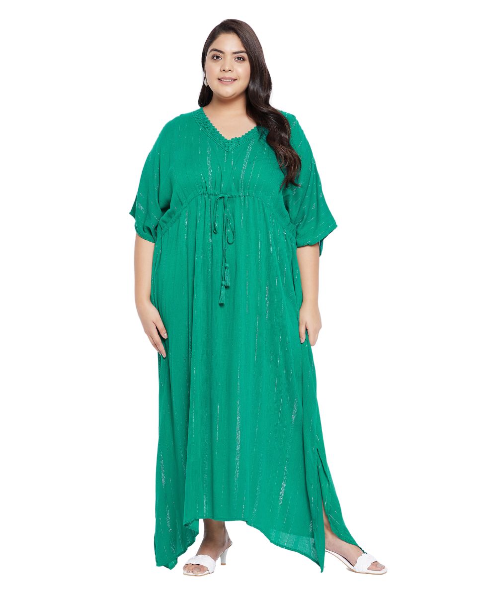 Green Solid Rayon With Lurex Stripes Kaftan Plus Size For Women