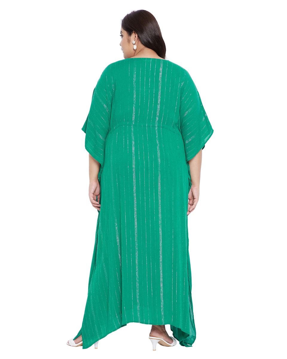 Green Solid Rayon With Lurex Stripes Kaftan Plus Size For Women