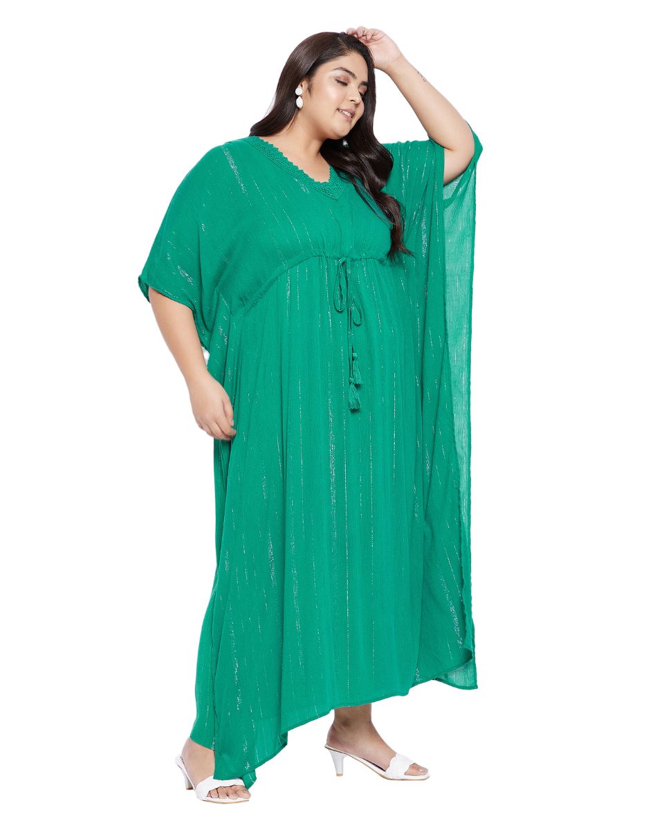 Green Solid Rayon With Lurex Stripes Kaftan Plus Size For Women