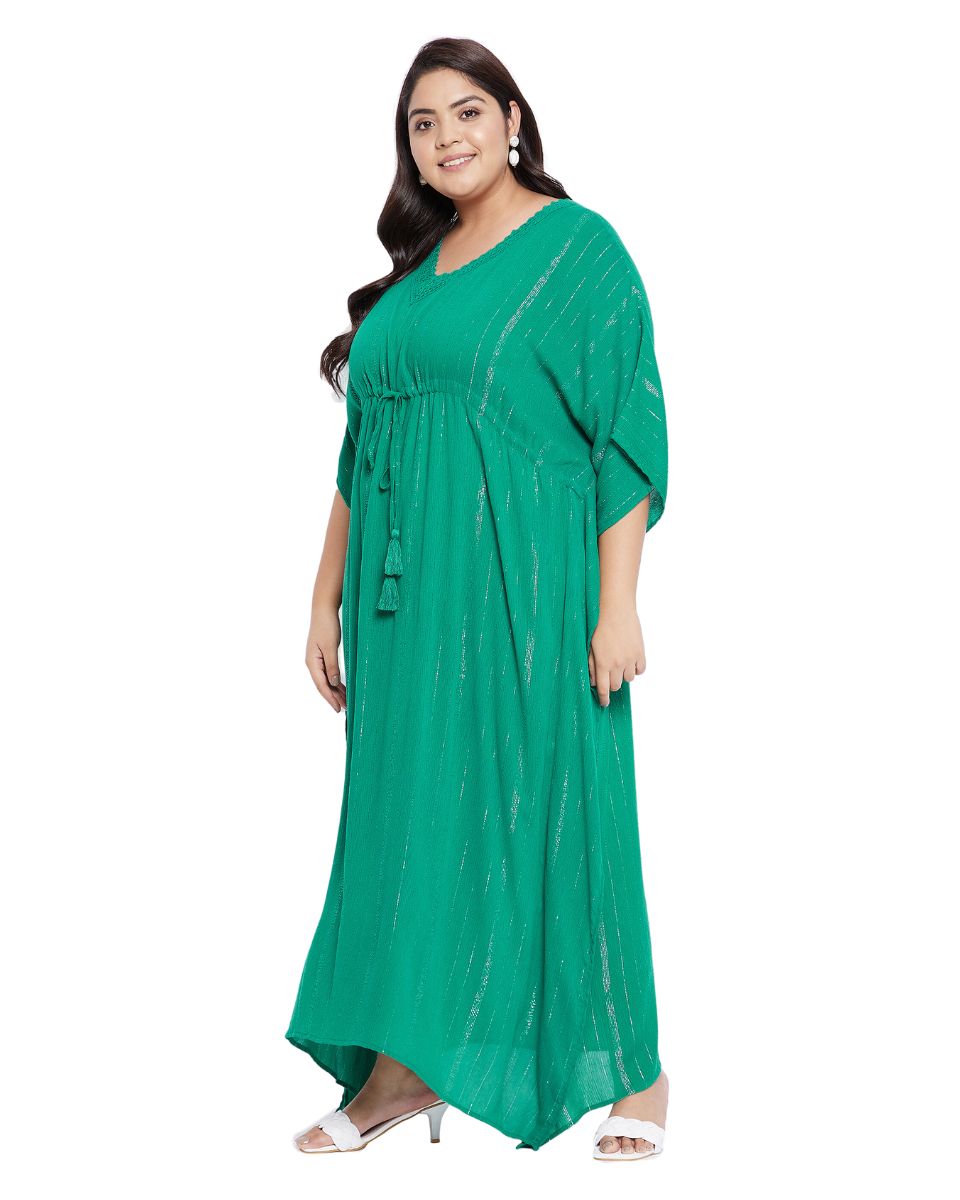 Green Solid Rayon With Lurex Stripes Kaftan Plus Size For Women