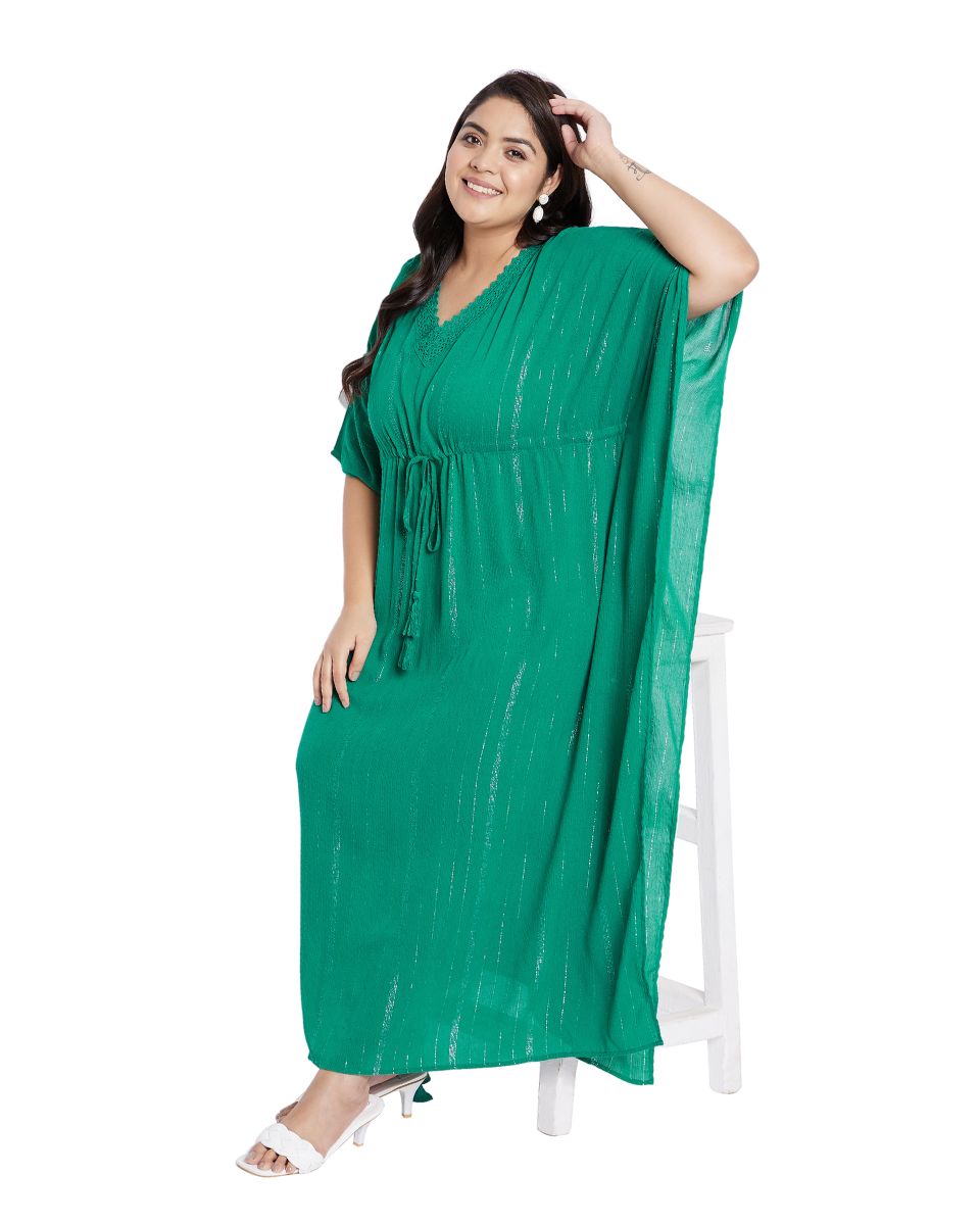 Green Solid Rayon With Lurex Stripes Kaftan Plus Size For Women